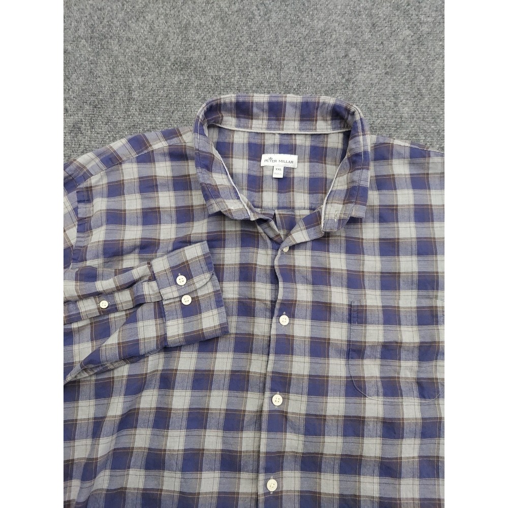 Peter Millar Shirt Men XXL 2XL Purple Plaid Cotton Soft Crown Button Down Casual